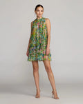 Printed Sleeveless High Neck Ruffle Mini Dress