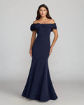 Navy Off The Shoulder Crepe Mermaid Gown