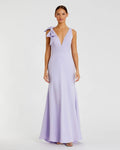 Lilac Sleeveless V Neck Bow Detail Mermaid Gown