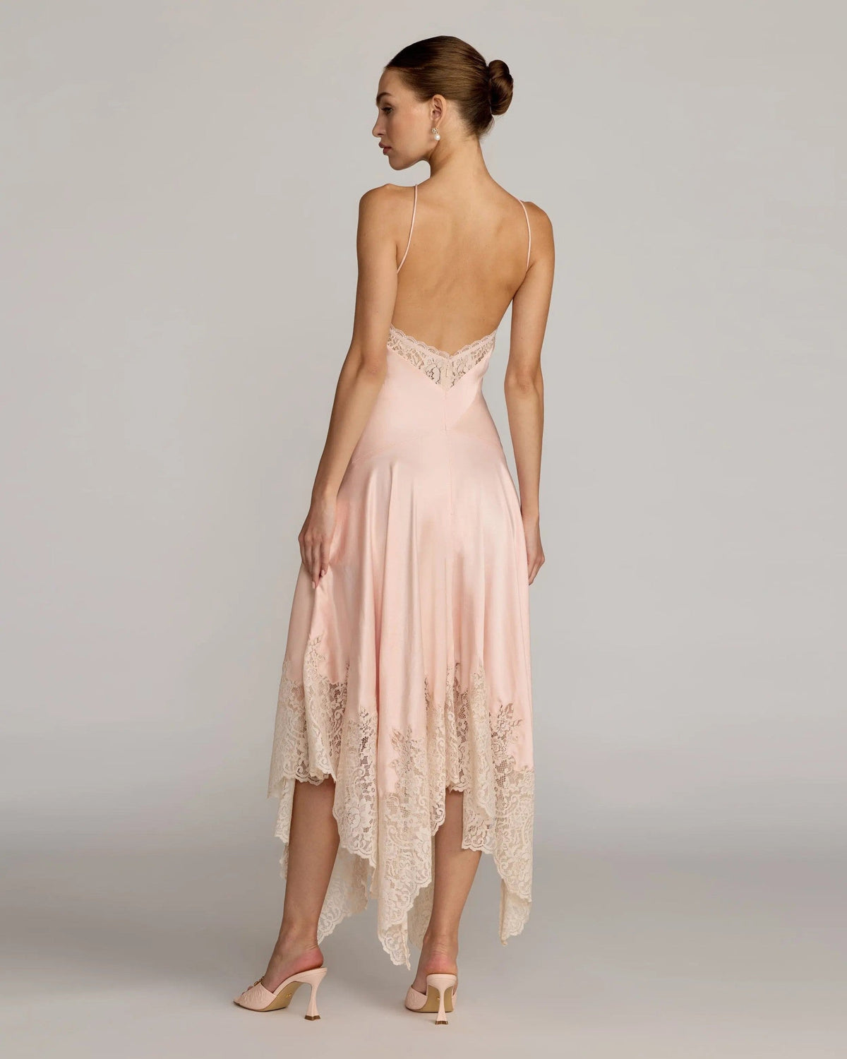 Ballet Slipper Lace Trim Handkerchief Midi Dress