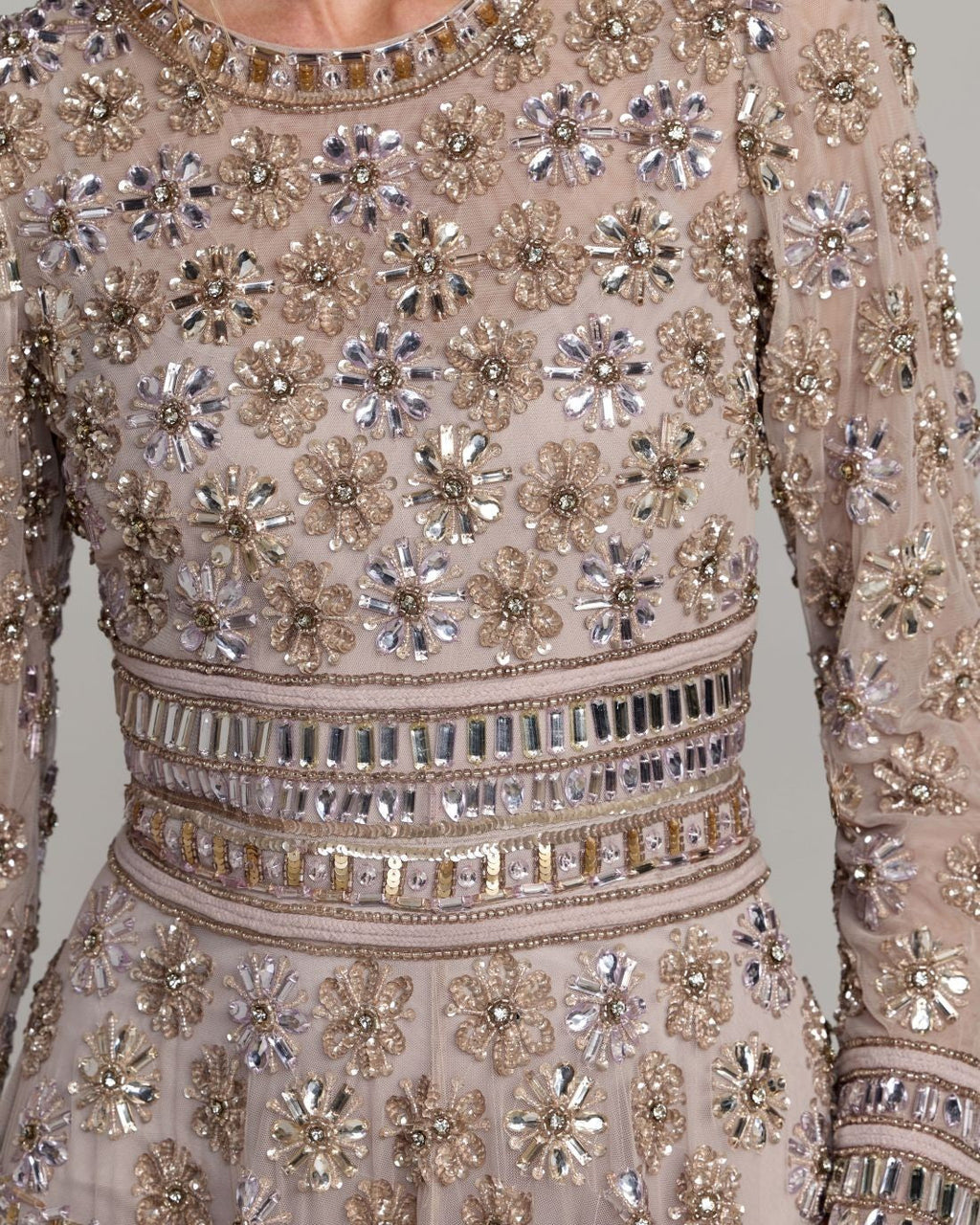 Vintage Lilac Embellished Long Sleeve A-Line Gown