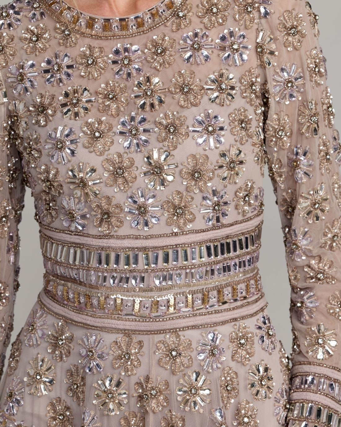 Vintage Lilac Embellished Long Sleeve A-Line Gown