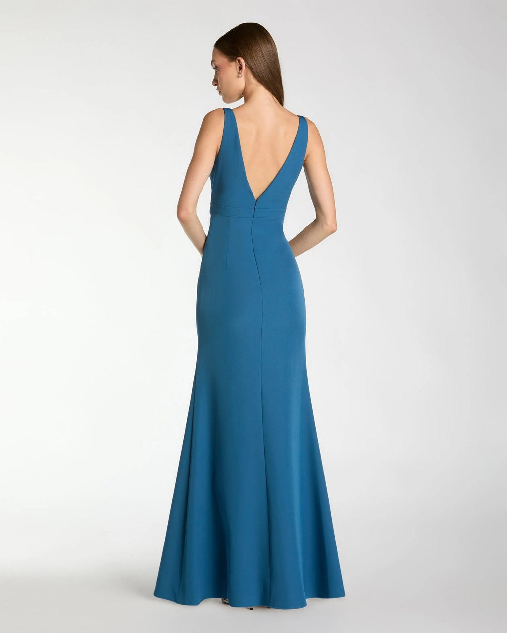 Ocean Crepe V-Neck Mermaid Gown With Bow