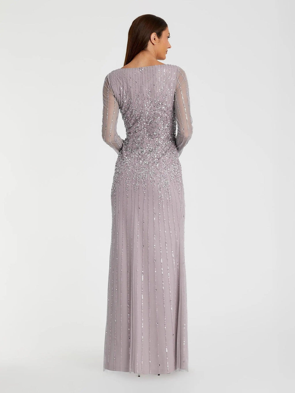 Vintage Lilac Sequin Embellished Long Sleeve A-Line Gown