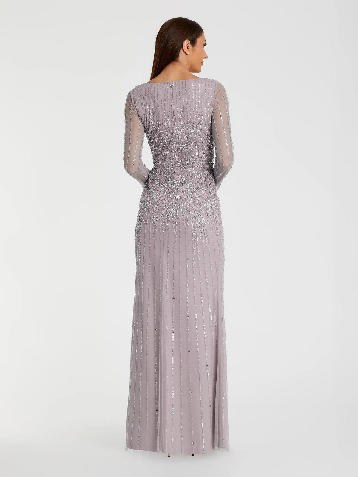 Vintage Lilac Sequin Embellished Long Sleeve A-Line Gown