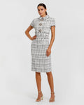 Ivory Fitted Boucle Short Sleeve Button Up Midi Dress