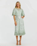Green Flounce Sleeve Midi Dress