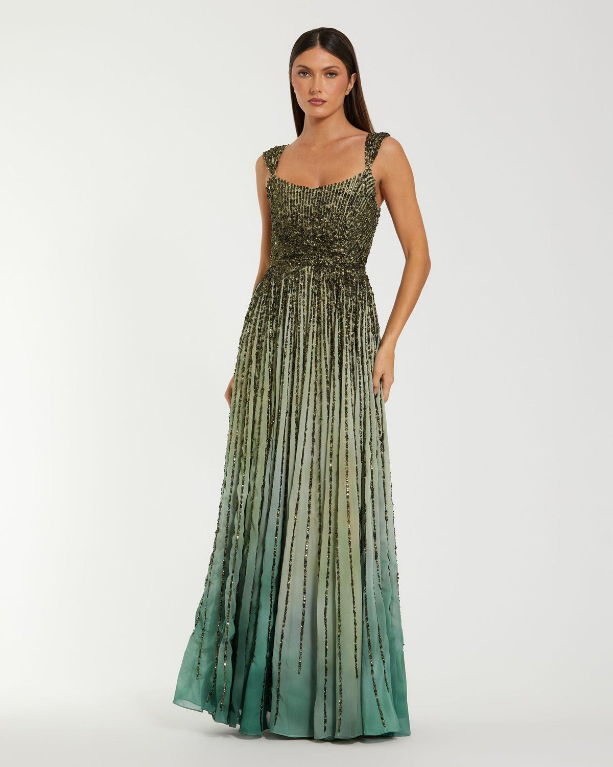 Petite Green Sleeveless Sequin A Line Ombre Gown