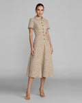Ecru Multi Boucle Midi Dress with Rhinestone Buttons