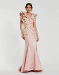 Blush Flutter Sleeve Embellished Mermaid Gown