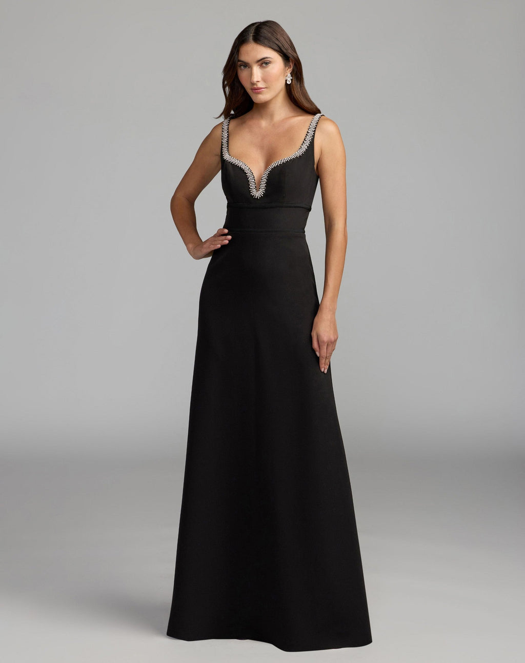 Crepe A-Line Gown With Rhinestone Trim