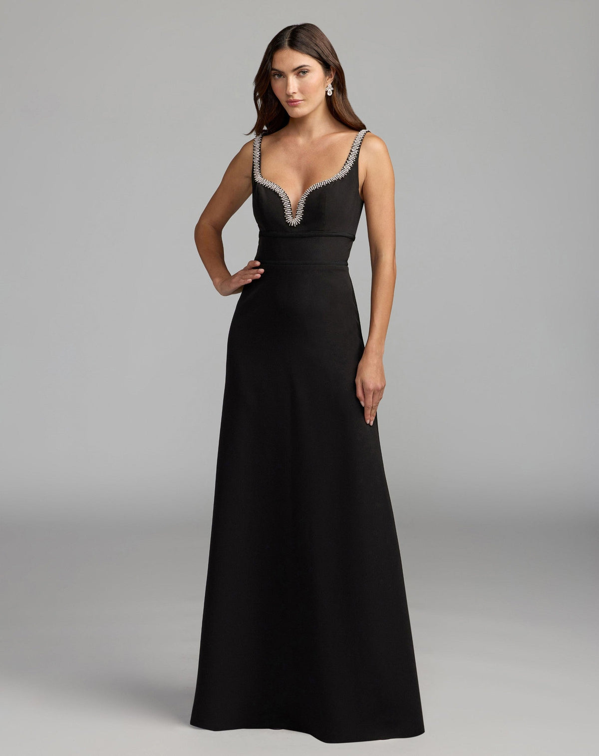 Crepe A-Line Gown With Rhinestone Trim