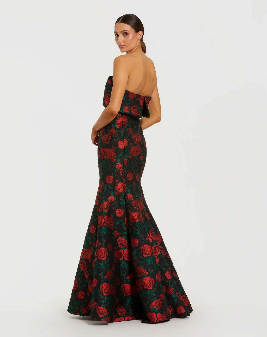 Black Strapless Floral Brocade Mermaid Gown