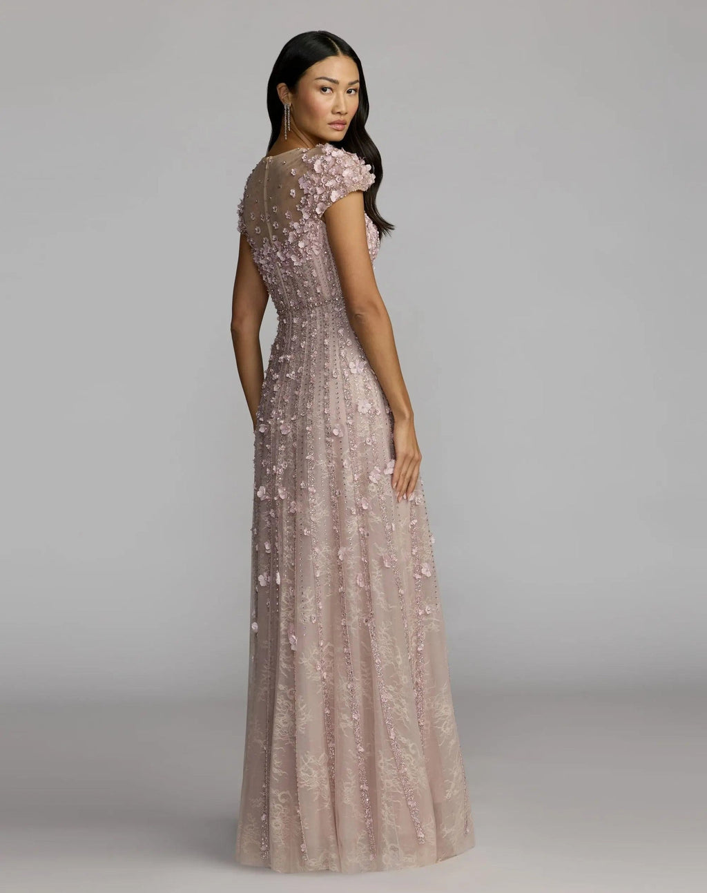 Vintage Lilac Embellished Lace Illusion Neck A-Line Gown
