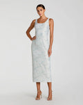 Light Blue Brocade Sleeveless Scoop Neck Midi Dress