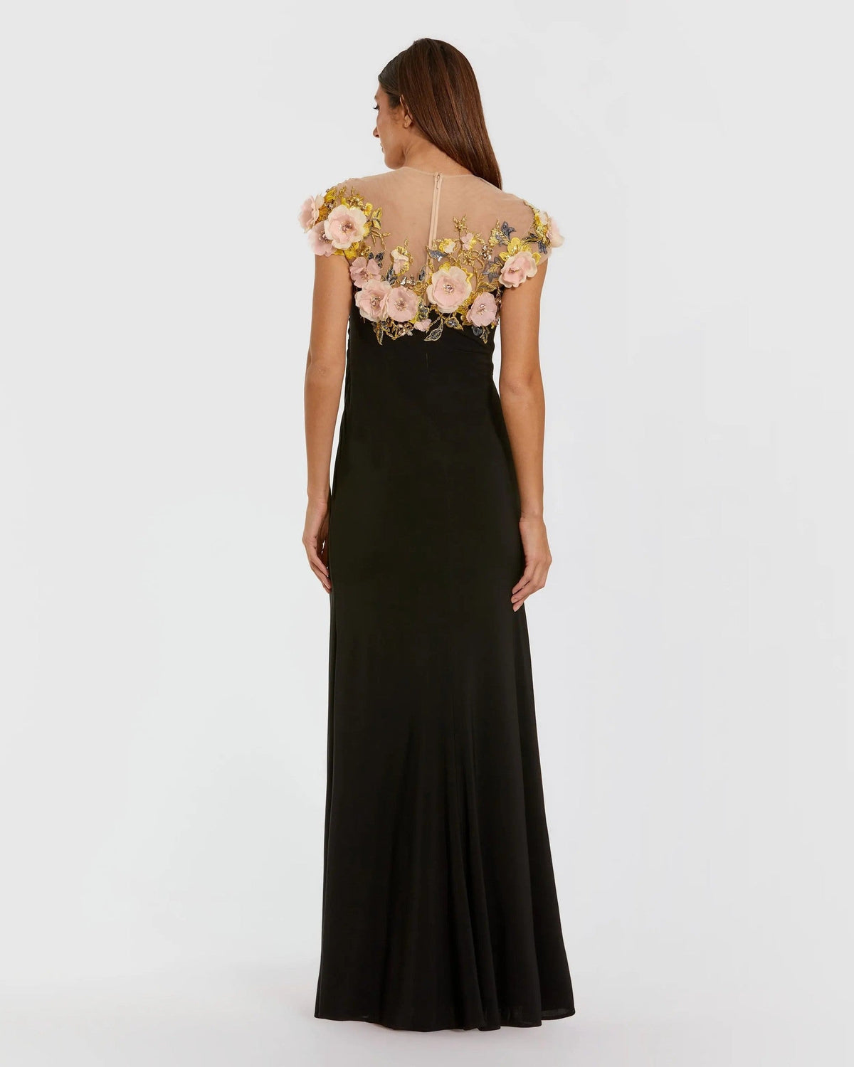 Black Multi 3D Floral Hand Embellished Jersey Gown