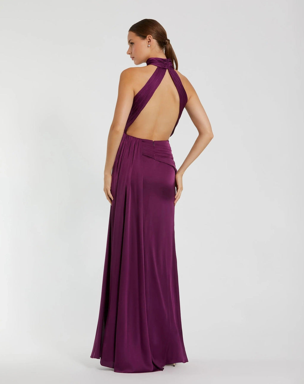 Plum Sleeveless Open Back Satin Gown