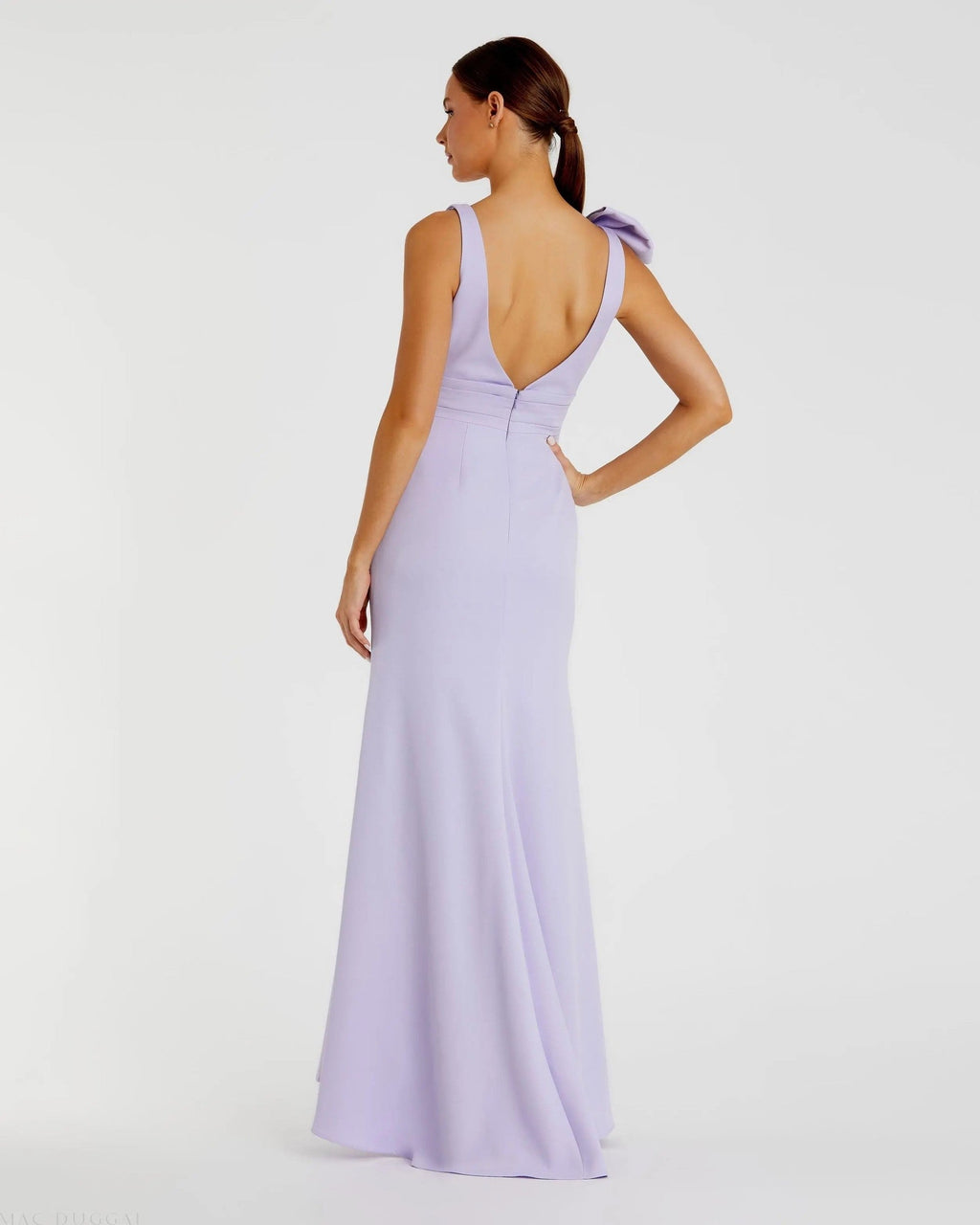 Lilac Sleeveless V Neck Bow Detail Mermaid Gown