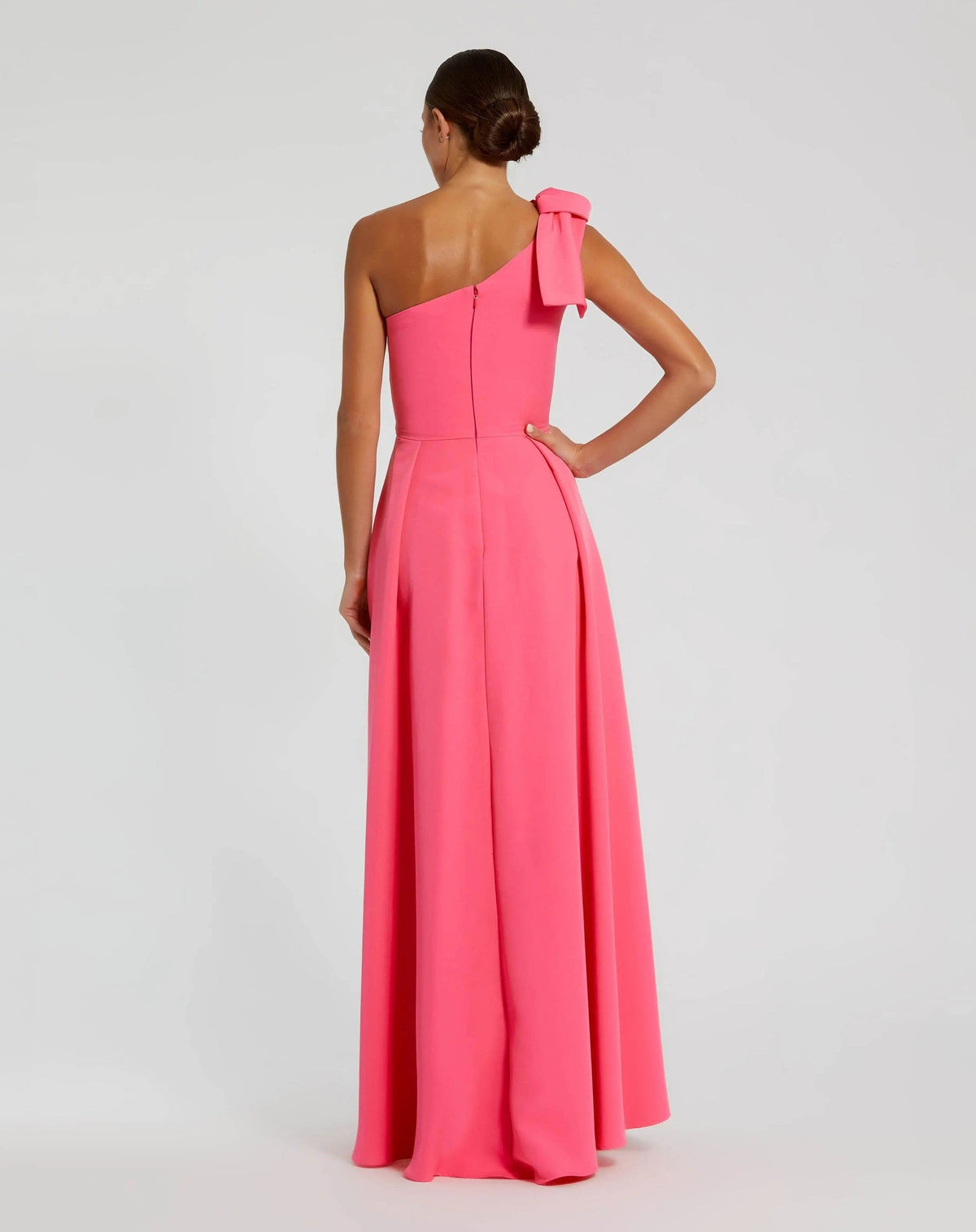 Candy Pink Bow One Shoulder Sleeveless A-Line Gown