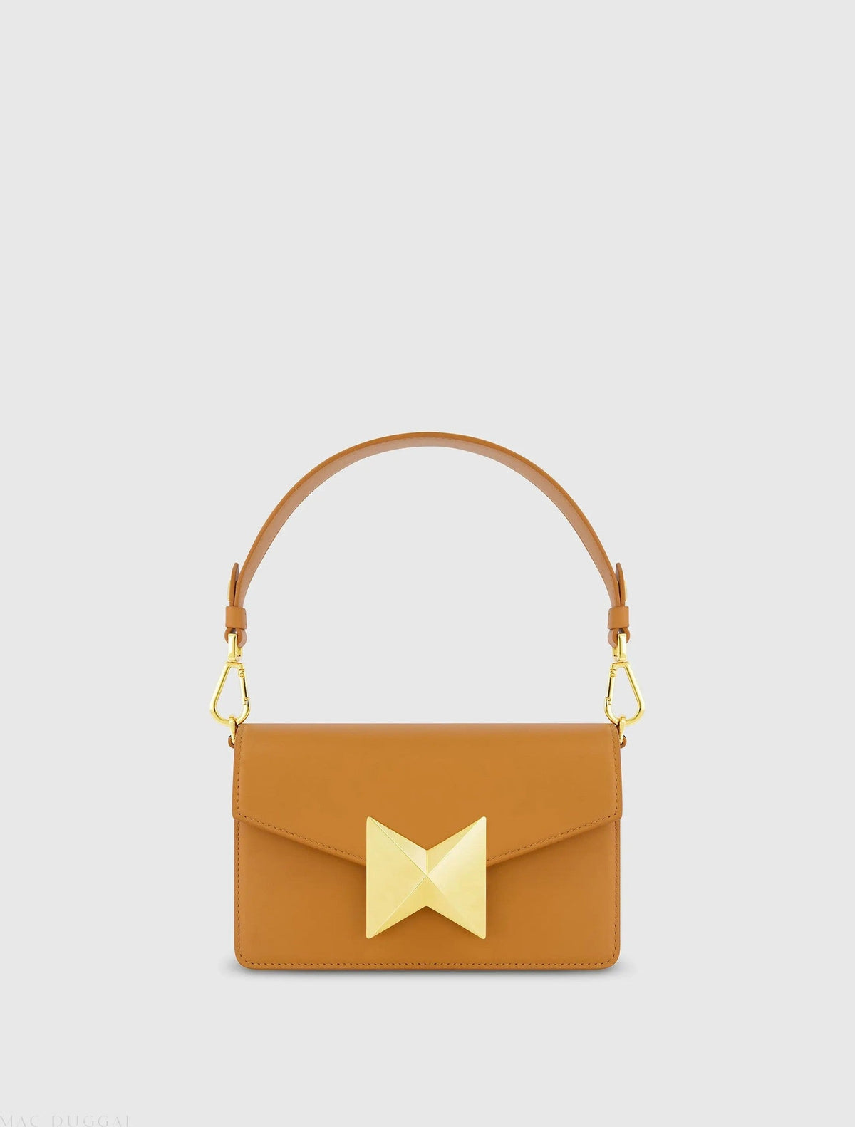 Brown Mini Leather Shoulder Handbag With Gold Hardware
