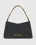 Black Small Leather Shoulder Bag with Gold Floral Strap