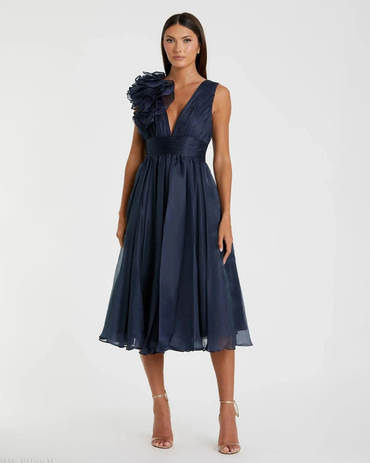 Sleeveless Chiffon A-Line Tea Length Cocktail Dress