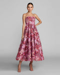 Pink Multi Floral Sequin Strapless Midi Dress