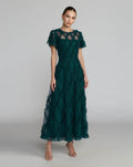 Teal Short Sleeve High Neck Ruffle Dress