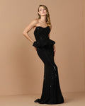 Black Strapless Embellished Peplum Gown