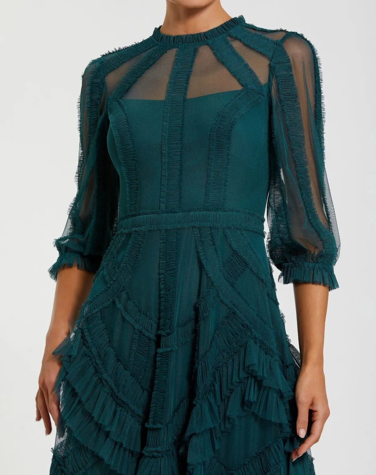 Teal High Neck Tiered Ruffle Maxi Dress