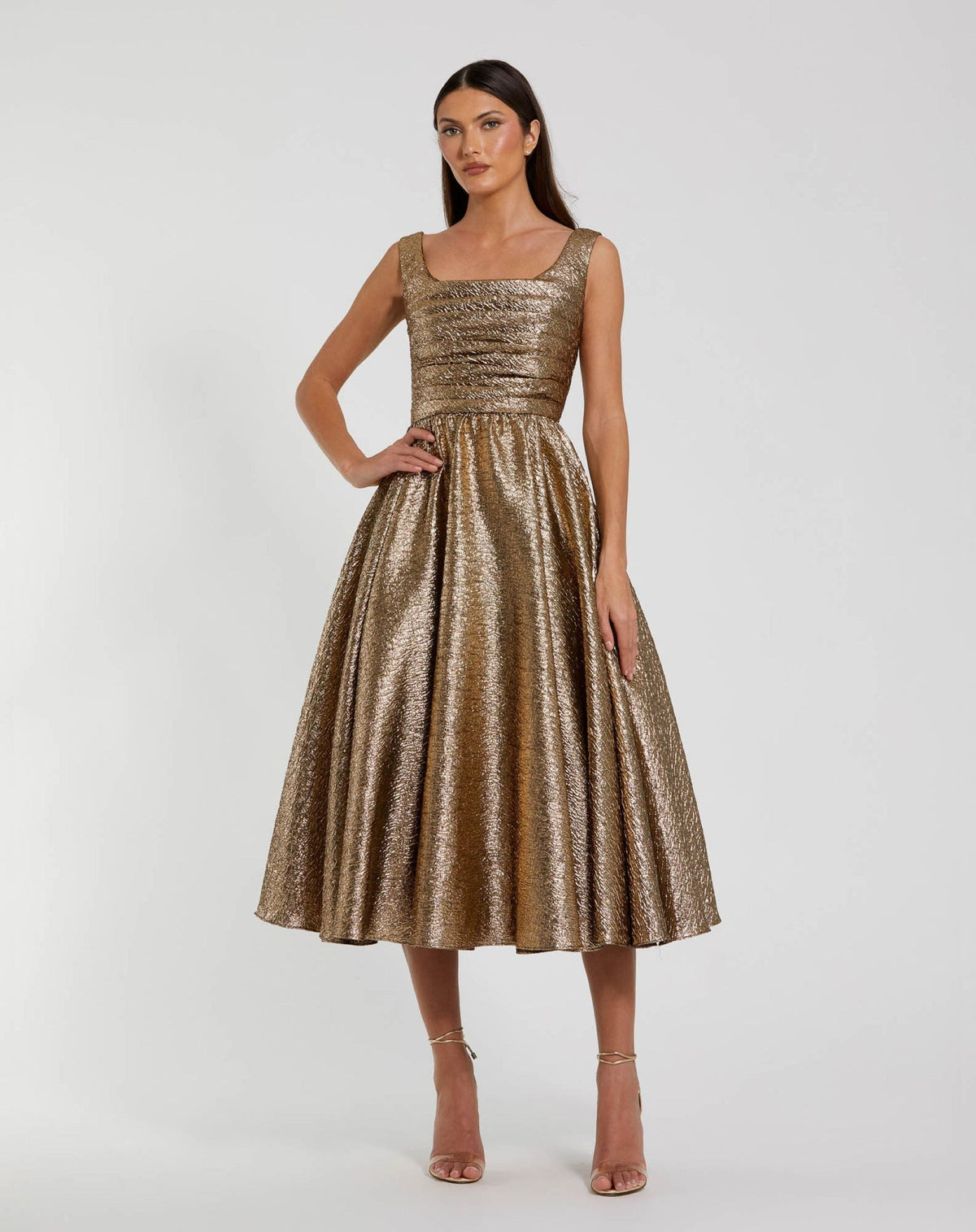 Antique Bronze Sleeveless Metallic Midi Dress