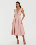 Rhinestone Embellished Crepe A Line Midi Dress
