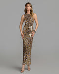 Nude Sleeveless Geometric Embellished Column Dress