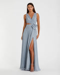 Ruched Chiffon Sleeveless Gown With 3D Flower
