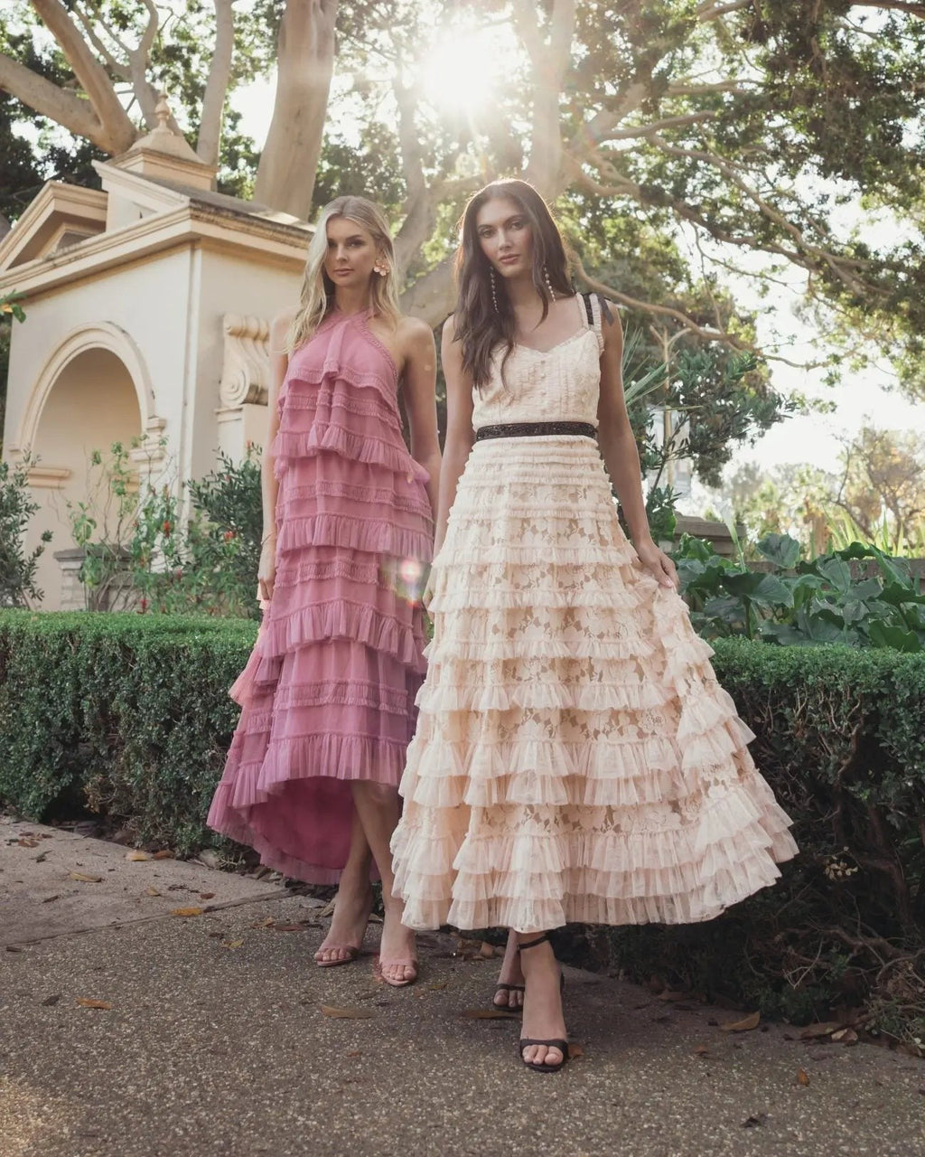 Porcelain Lace Tiered Midi Dress with Bow Straps