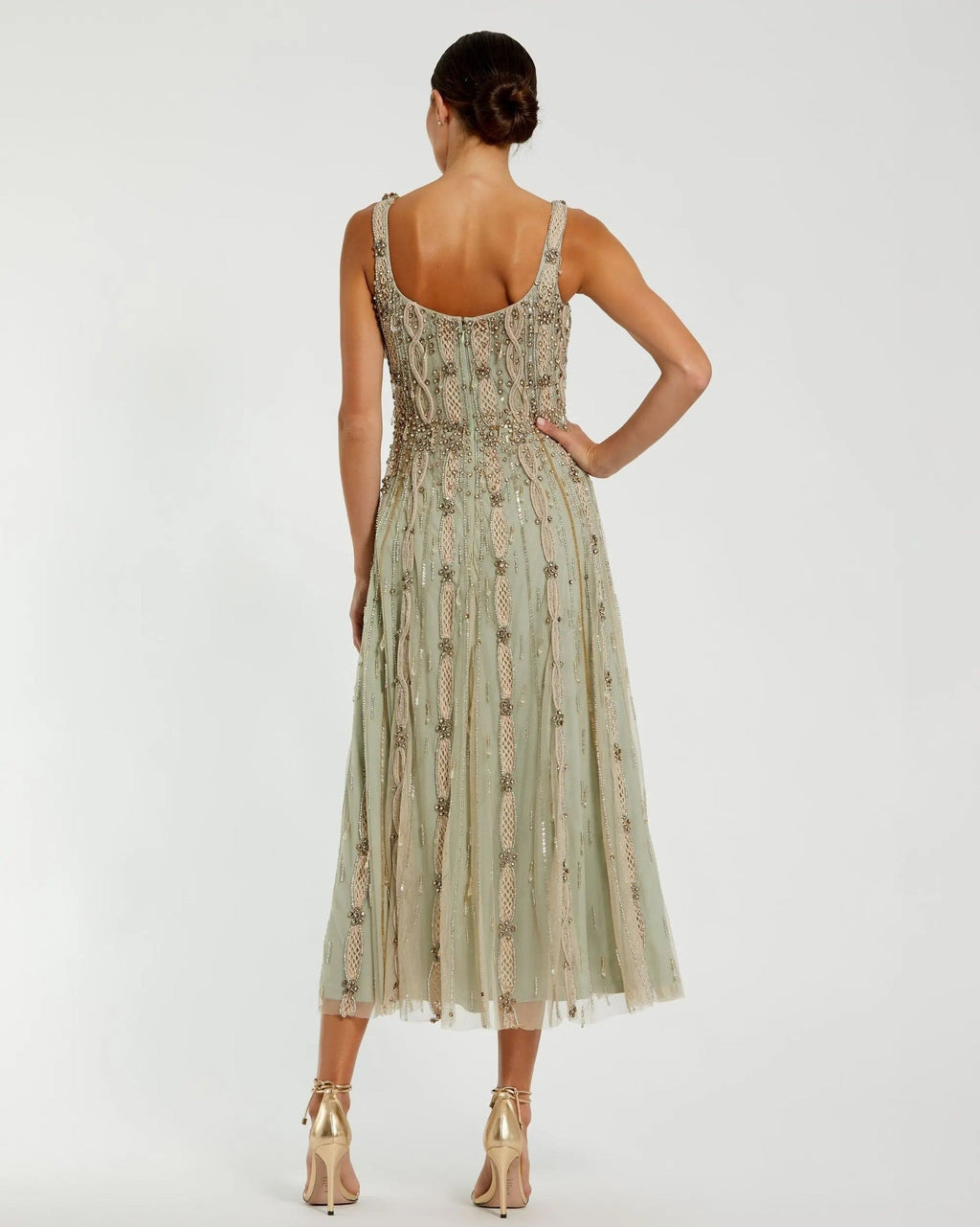 Petite Nude Sage Sleeveless Scoop Neck Embellished Midi Dress