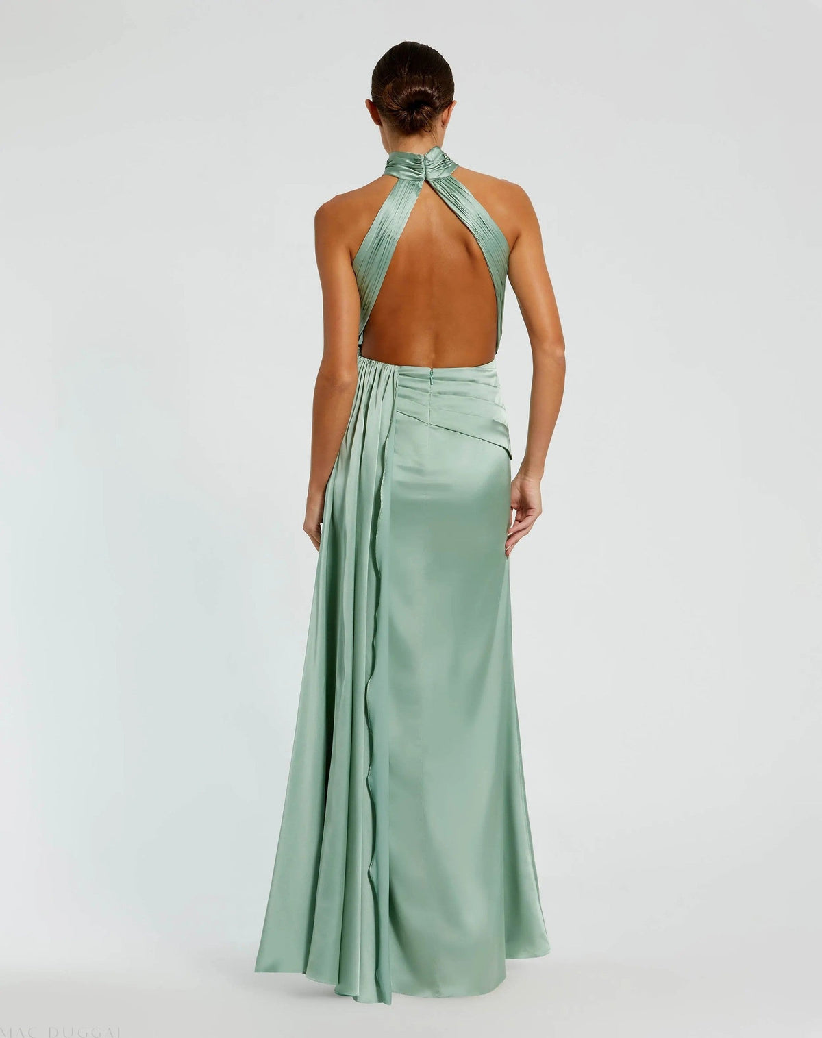 Sage Sleeveless Open Back Satin Gown