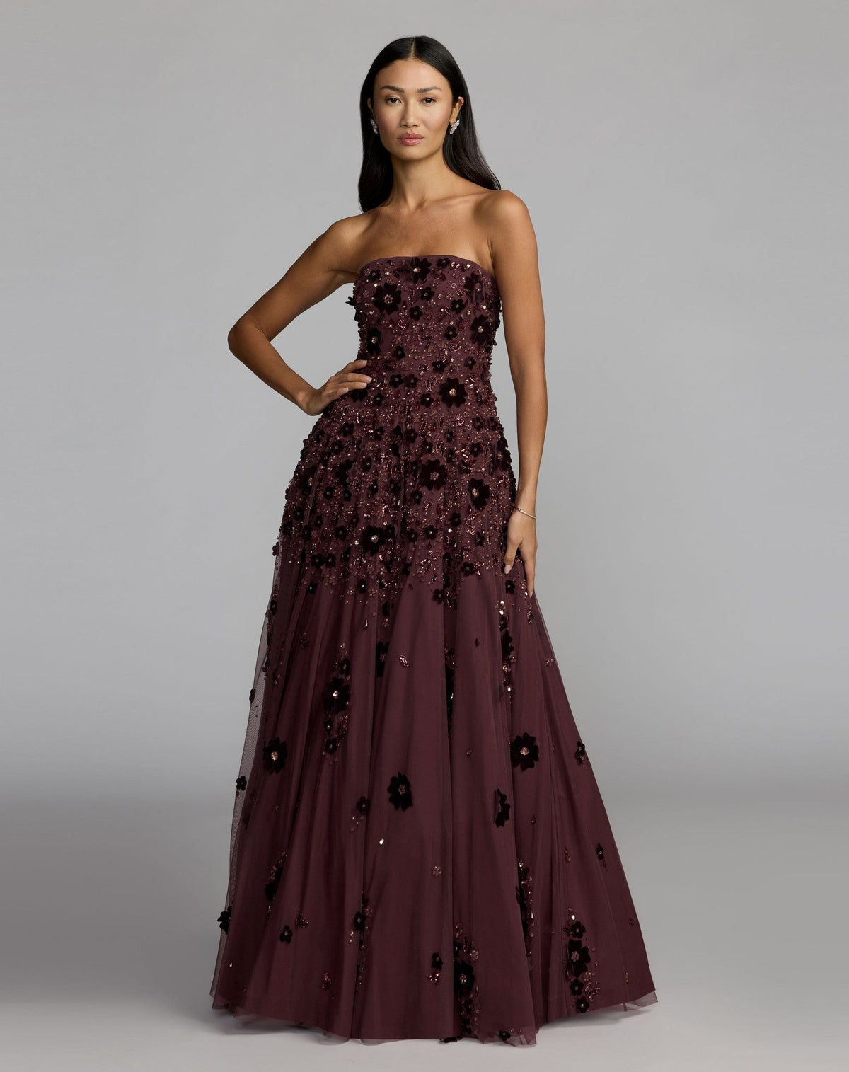 Amethyst Floral Embellished Strapless Ball Gown