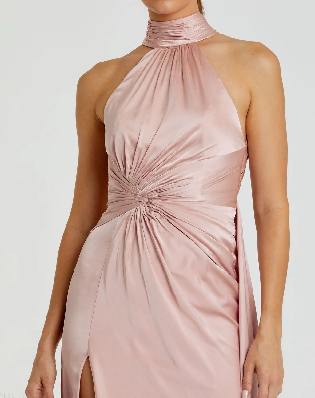 Shell Pink Sleeveless Open Back Satin Gown