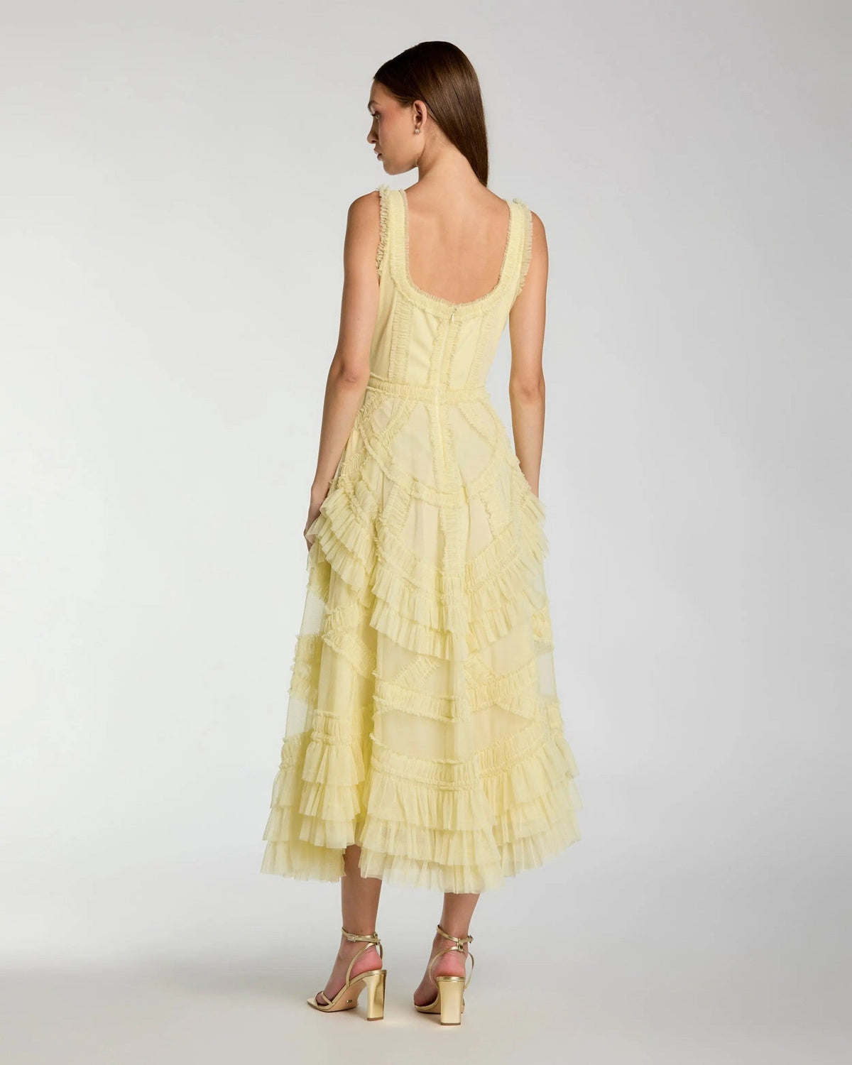 Buttercup Scoop Neck Sleeveless Micro Ruffle Midi Dress