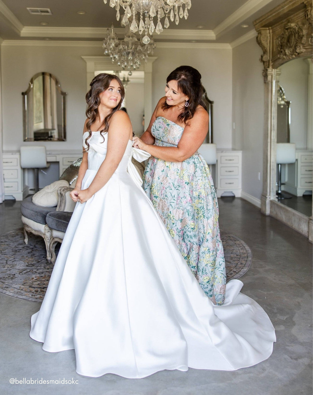 Pastel Multi Strapless Floral Brocade A-Line Gown