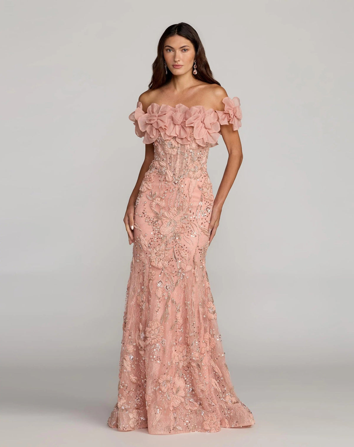 Blush Off The Shoulder Embellished Mermaid Gown