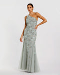 Sage Open Back One Shoulder Embellished Trumpet Gown