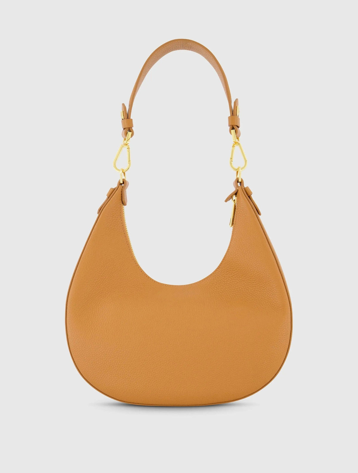Brown Grain Leather Hobo Bag With Gold Hardware