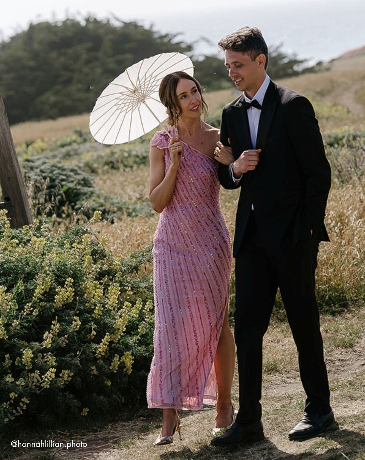 Pink One Shoulder Beaded Mesh Dress With Flower
