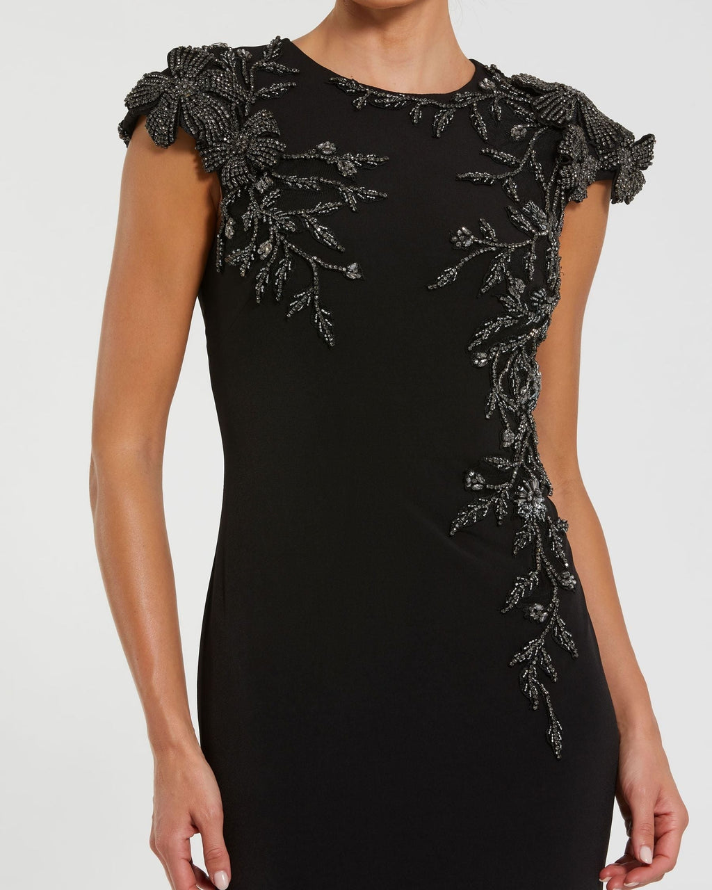 Black Multi Embellished Jersey Column Gown
