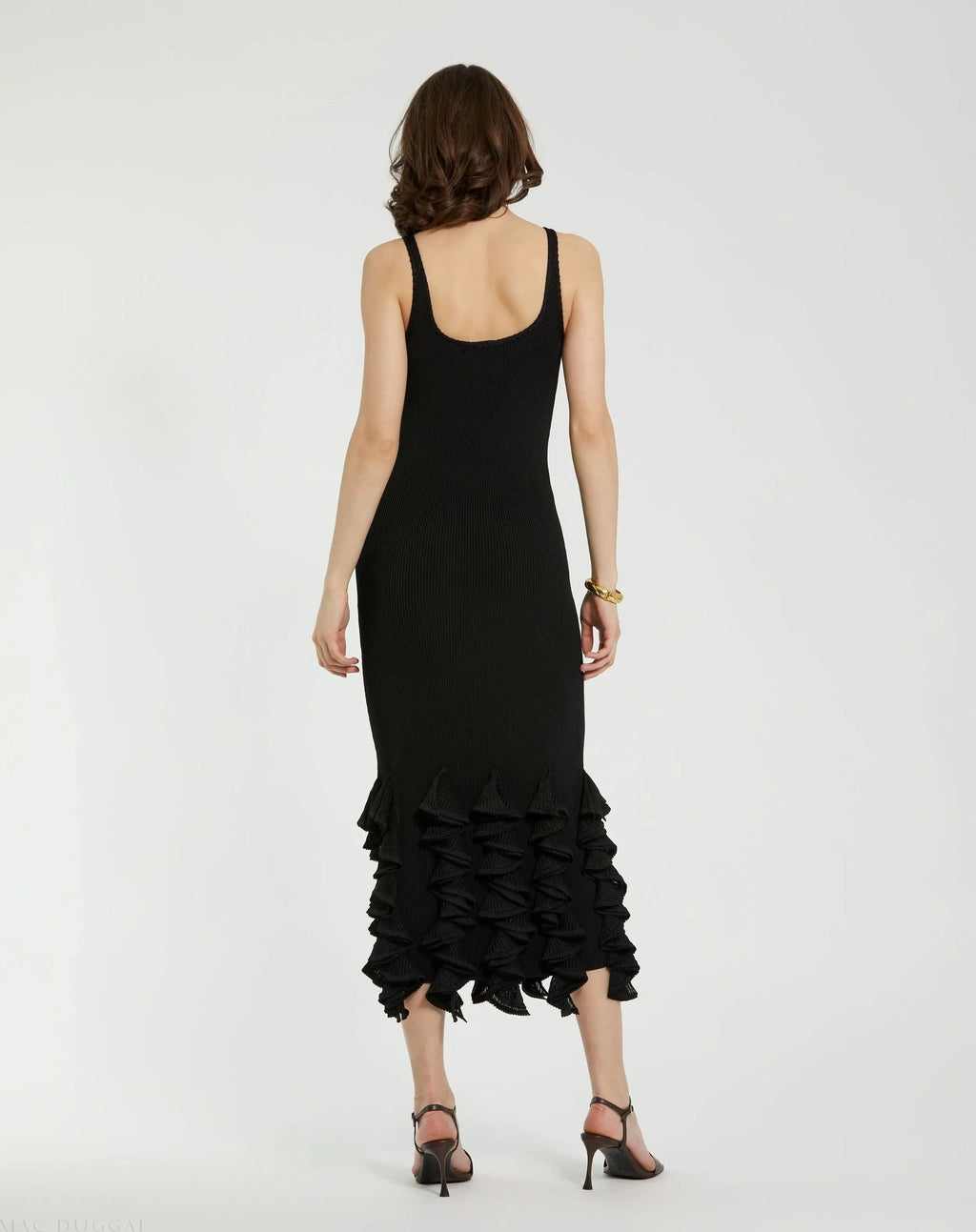 Black Rib Knit Sleeveless Midi Dress With Ruffle Hem - FINAL SALE