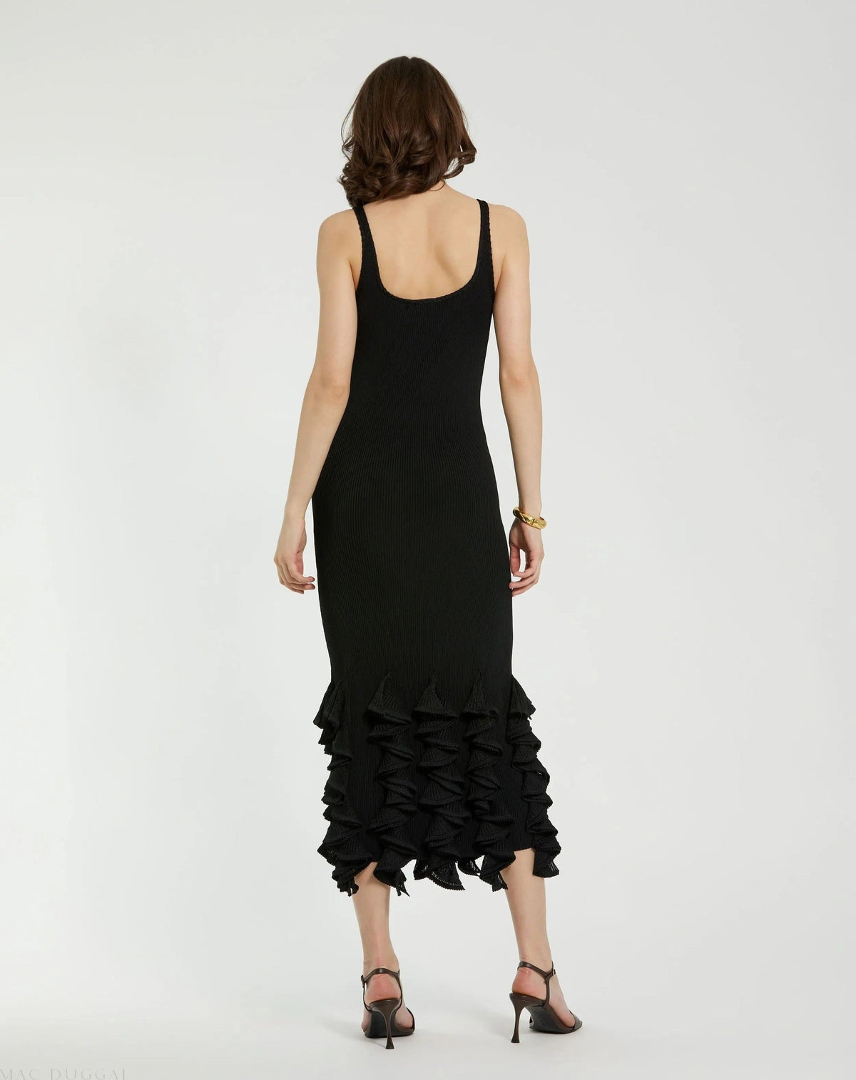 Black Rib Knit Sleeveless Midi Dress With Ruffle Hem - FINAL SALE