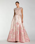 Blush Multi Cap Sleeve Embellished Floral Brocade Ball Gown