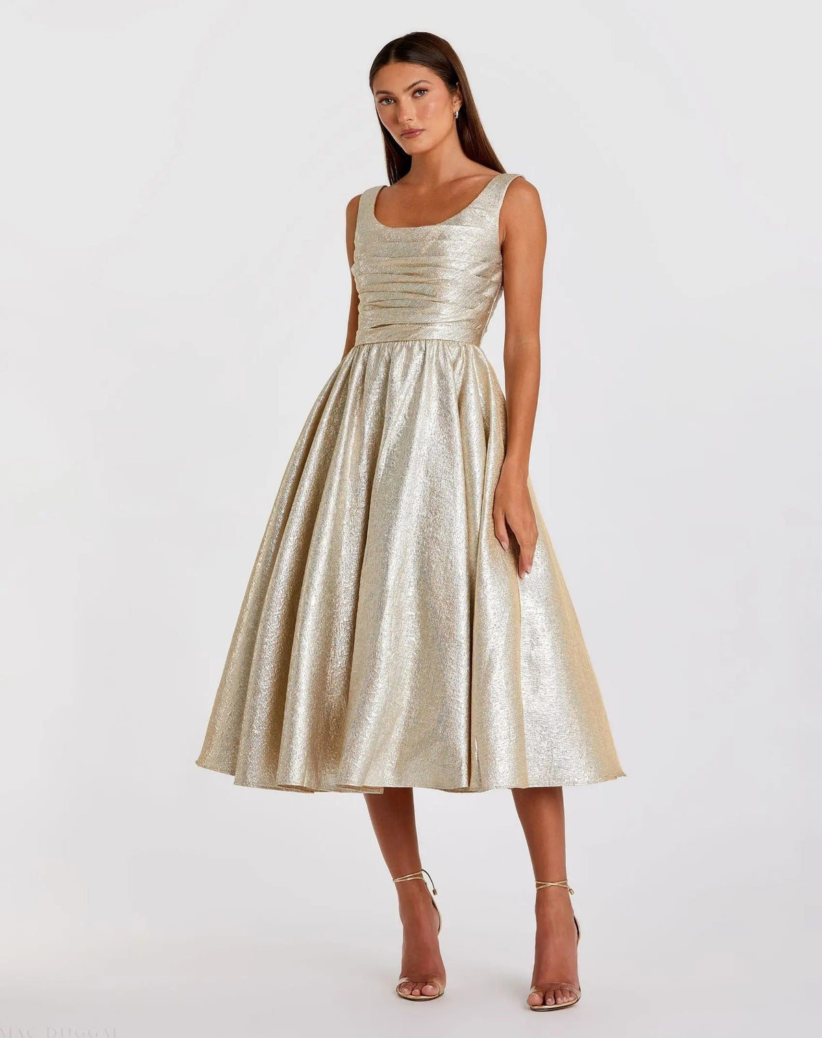 Oyster Square Neck Sleeveless Metallic Midi Dress